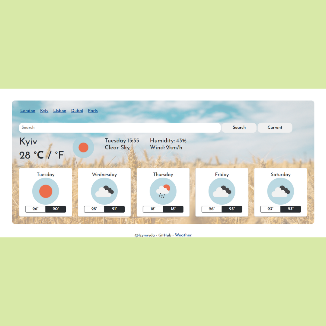 The interface of the Ukrainian weather application